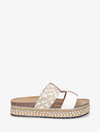 Claquettes fantaisies en raphia et simili - Blanc - 1