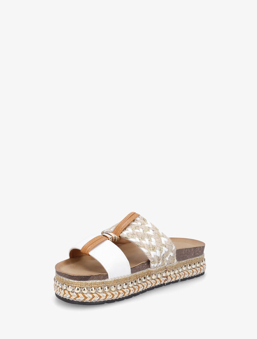 Claquettes fantaisies en raphia et simili - Blanc - 3