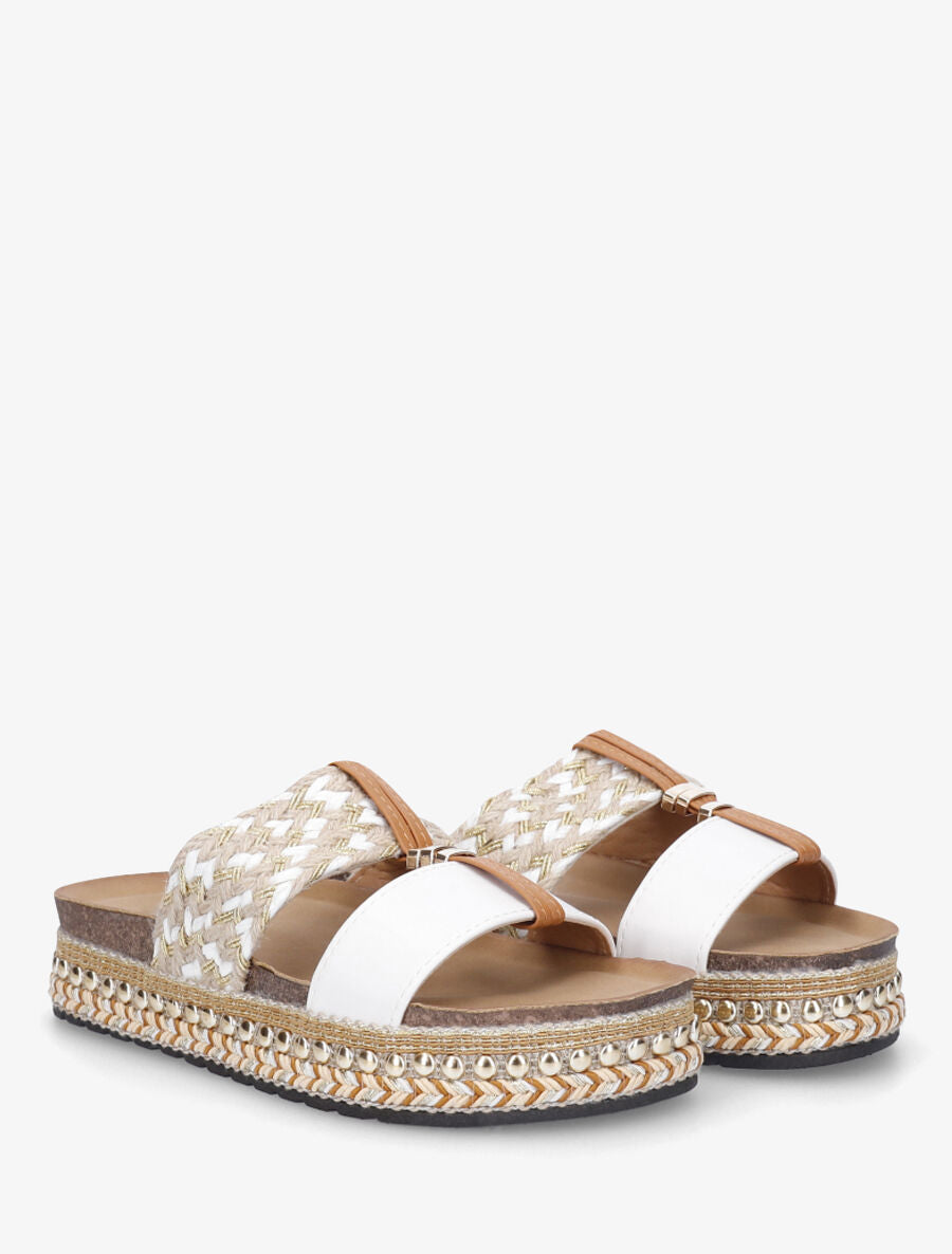 Claquettes fantaisies en raphia et simili - Blanc - 4