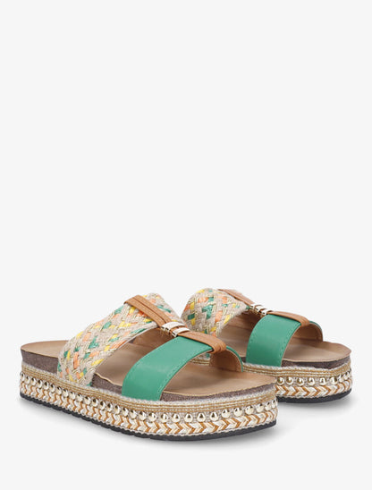 Claquettes fantaisies en raphia et simili - Vert - 4
