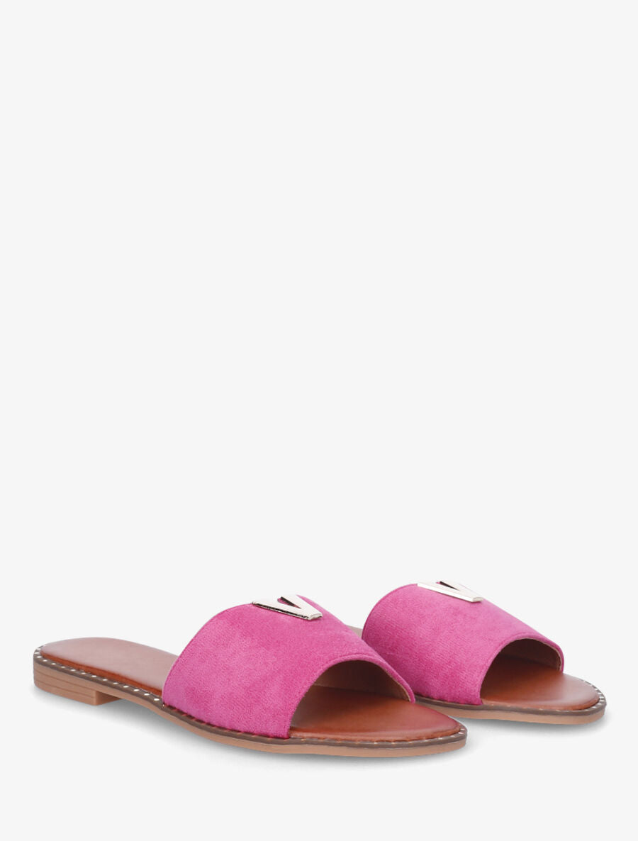 Claquettes en suédine à bijou - Fuchsia - 4