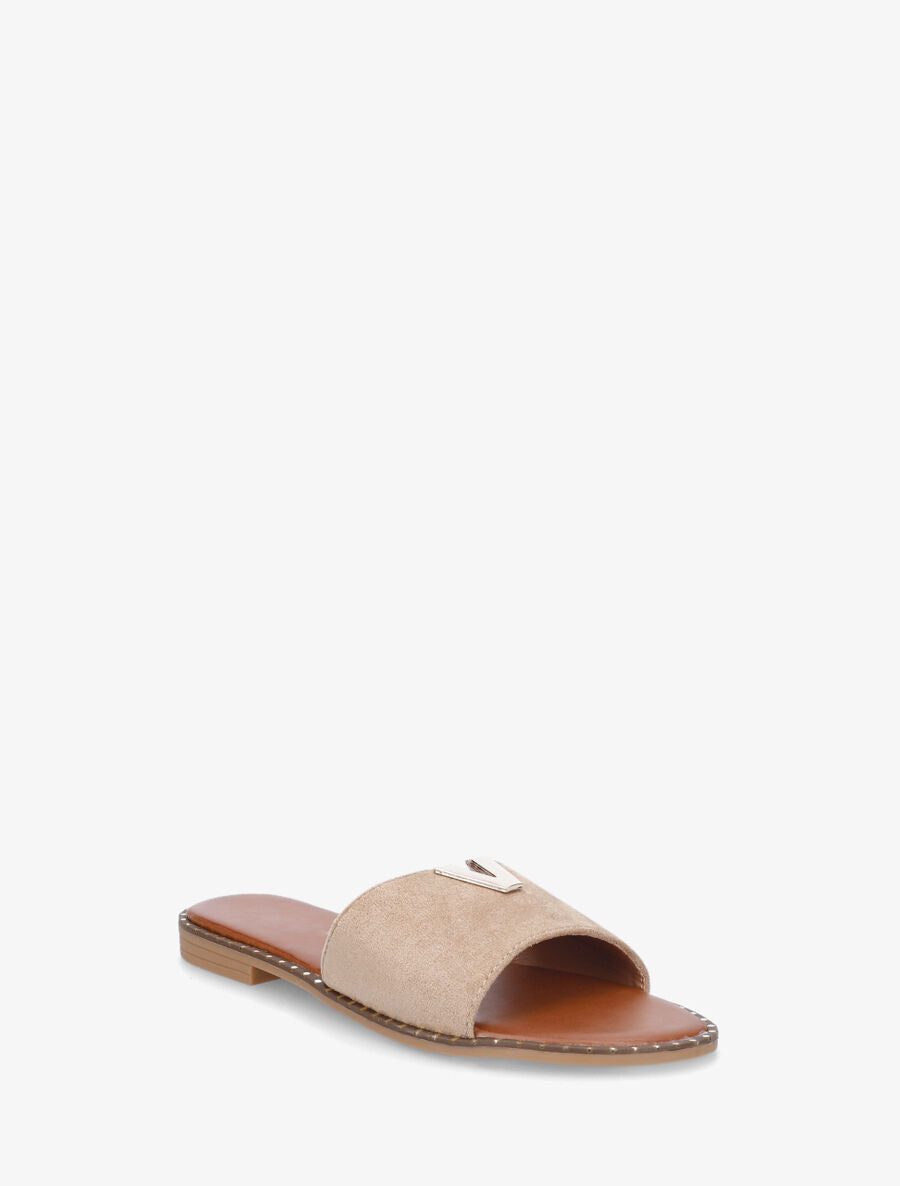 Claquettes en suédine à bijou - Taupe - 2