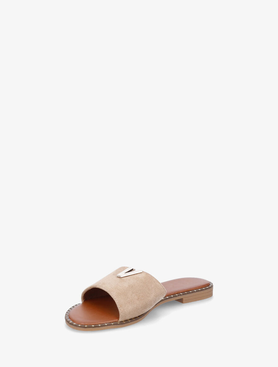 Claquettes en suédine à bijou - Taupe - 3