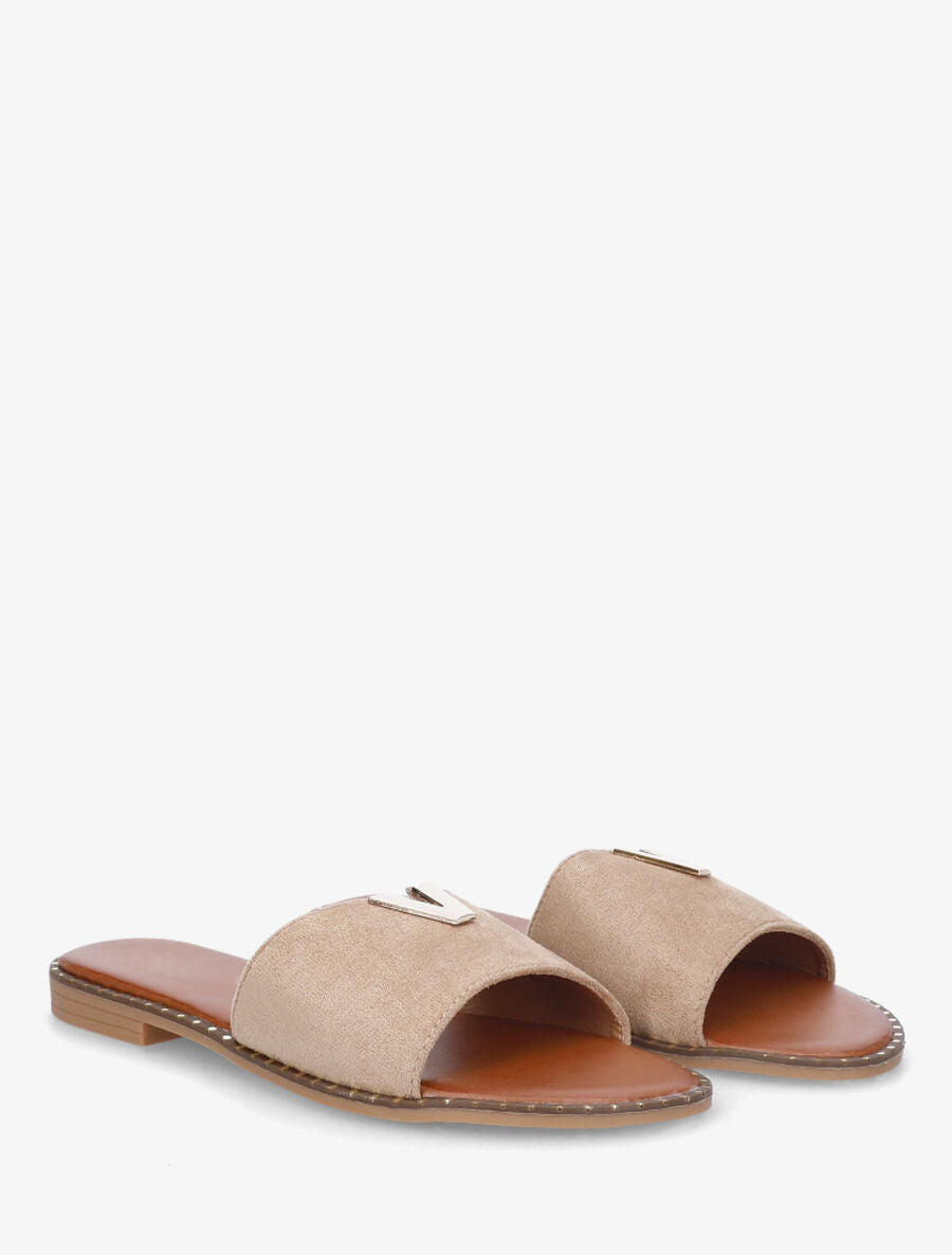 Claquettes en suédine à bijou - Taupe - 4