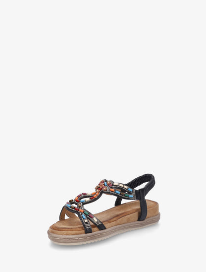 Nu-pieds à perles et strass en simili - Noir - 3