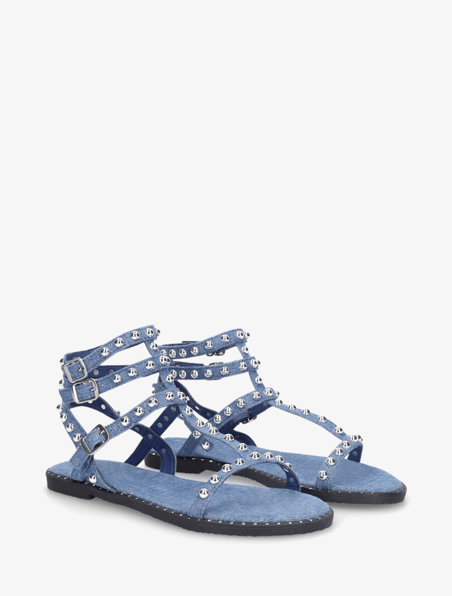 Spartiates en tissu à clous - Bleu denim - 4