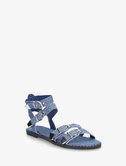 Sandales plates multibrides à clous - Bleu denim - 2