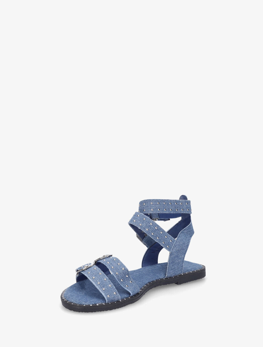 Sandales plates multibrides à clous - Bleu denim - 3