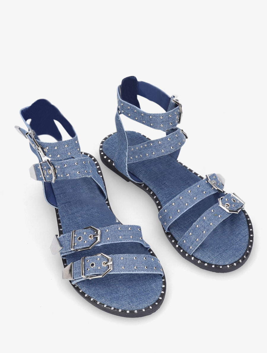 Sandales plates multibrides à clous - Bleu denim - 4