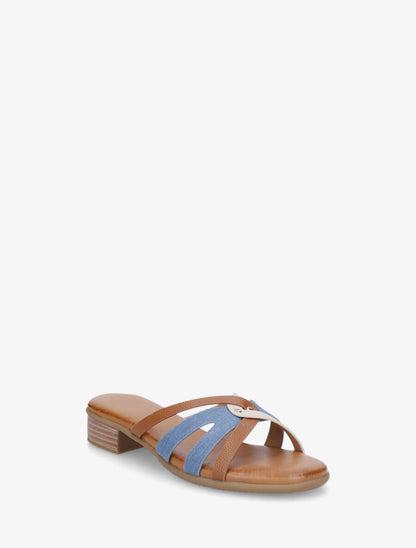 Mules plates torsadées en simili et tissu - Bleu denim - 2