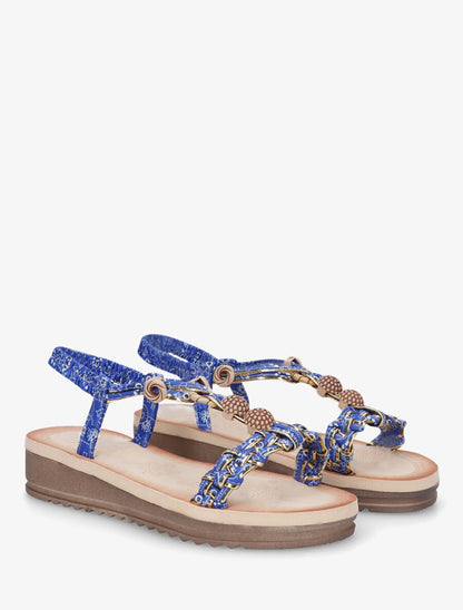 Nu-pieds imprimé graphique et perles - Bleu électrique - 4