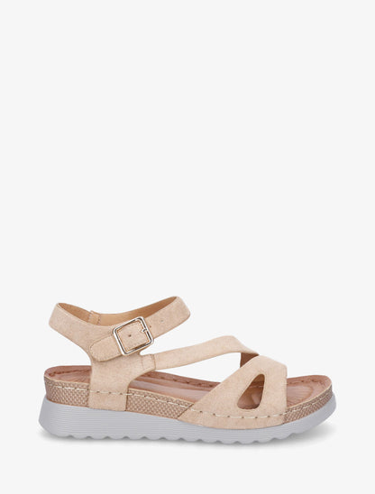 Sandales en suédine à semelle compensée - Beige - 1