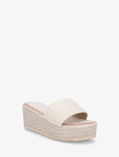 Mules compensées en raphia tressé - Beige - 2