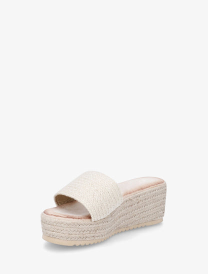 Mules compensées en raphia tressé - Beige - 3