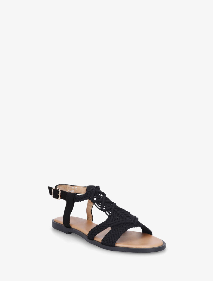 Nu-pieds effet macramé - Noir - 2