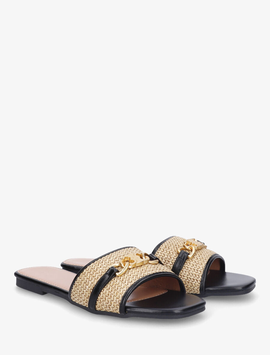 Mules à boucle effet paille tressée - Noir - 4