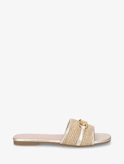 Mules à boucle effet paille tressée - Or - 5