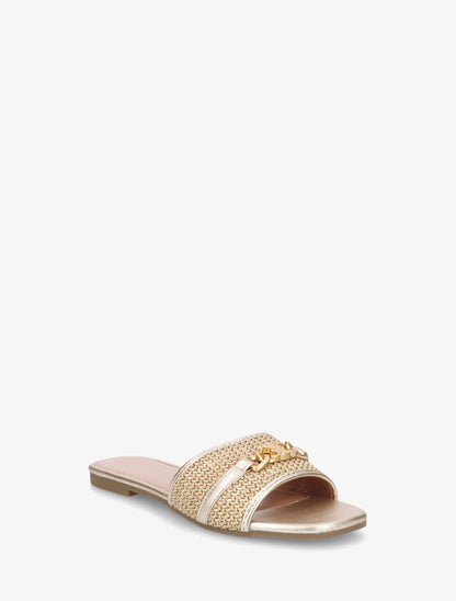 Mules à boucle effet paille tressée - Or - 2