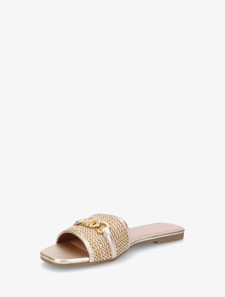 Mules à boucle effet paille tressée - Or - 3