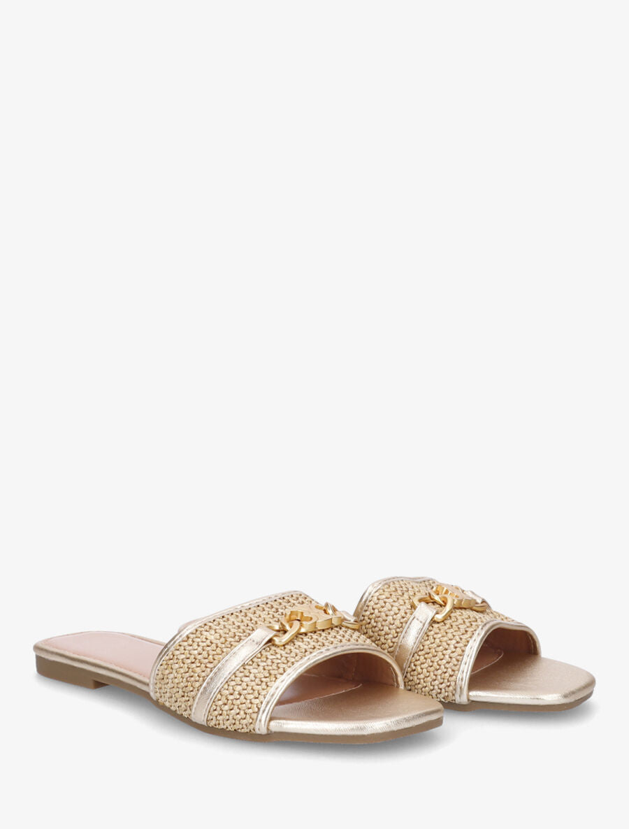 Mules à boucle effet paille tressée - Or - 4