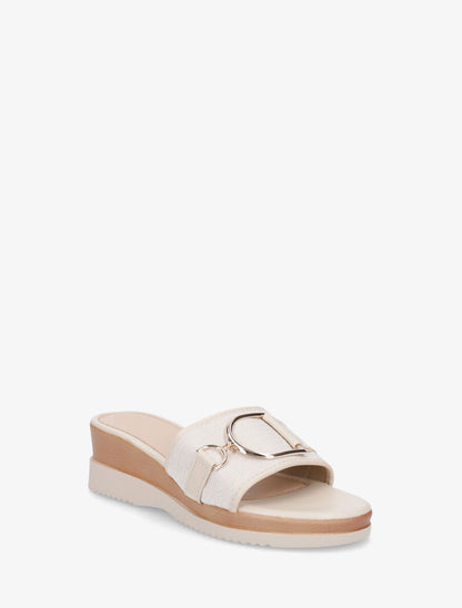 Mules à boucle et talon compensé - Beige - 2