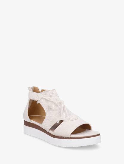 Sandales plates en suédine perforé - Beige - 2