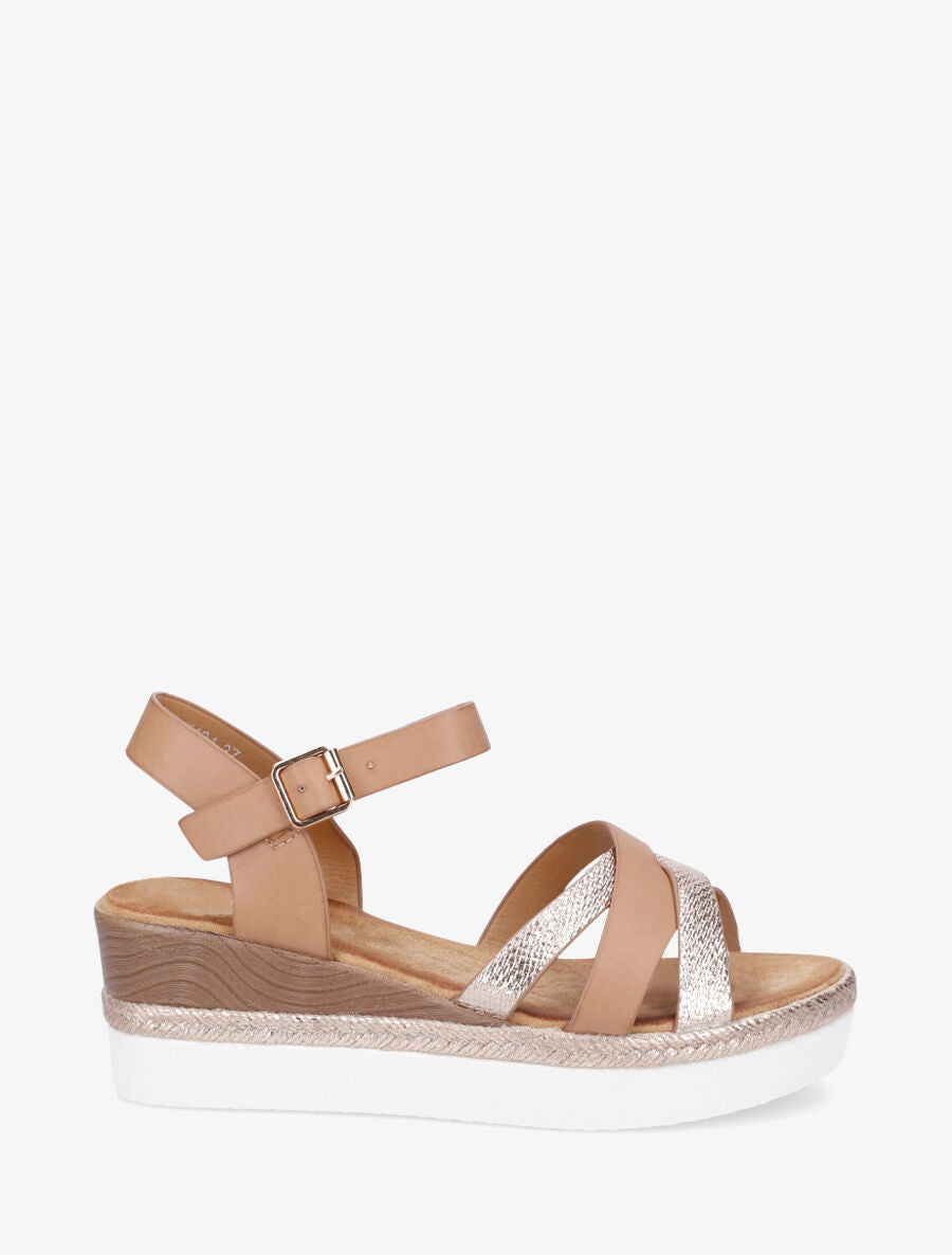 Sandales compensées croisées - Rose - 1