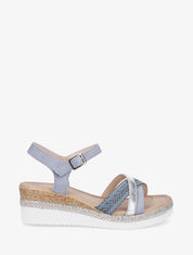 Sandales compensées à brides tressées et irisées - Bleu - 5
