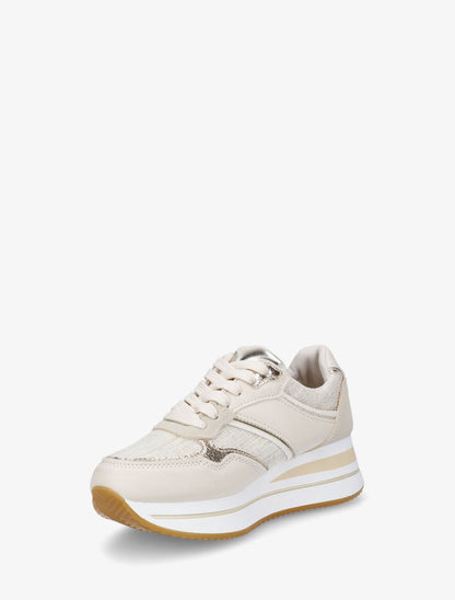 Sneakers compensées à empiècement en tissu - Beige - 3
