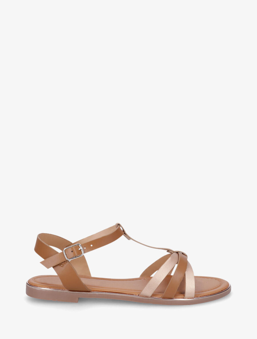 Nu-pieds irisés bride en T - Camel - 1