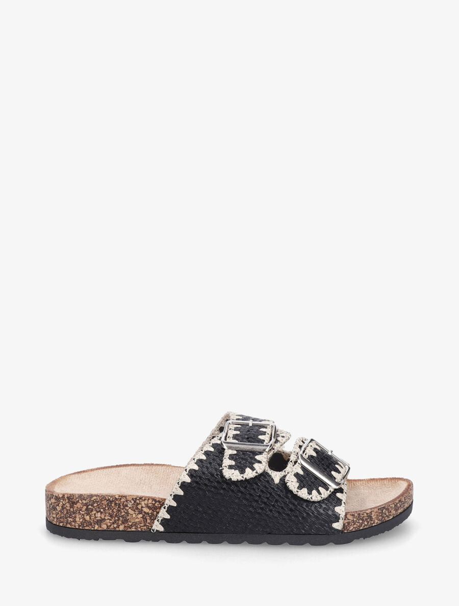 Claquettes effet osier à double boucle - Noir - 1