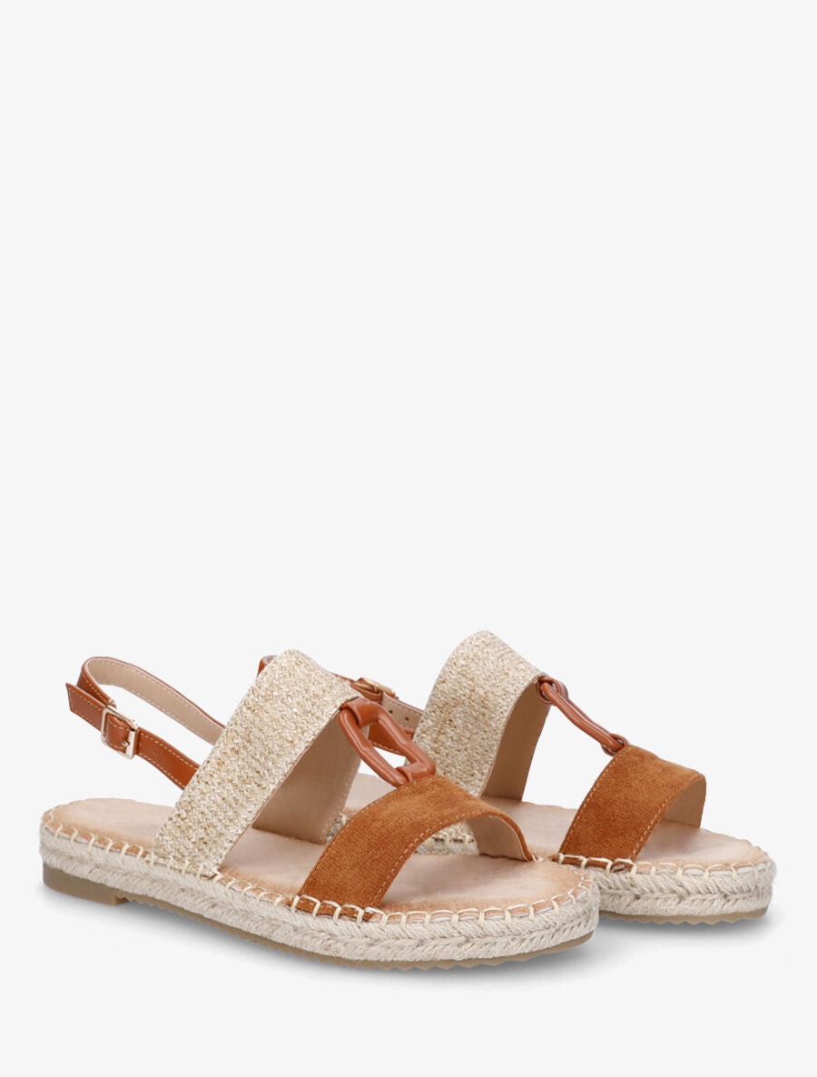 Nu-pieds bi-matière à boucle en simili - Camel - 4
