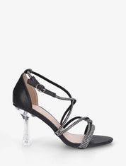 Sandales à strass et talon en plexiglass - Noir - 5
