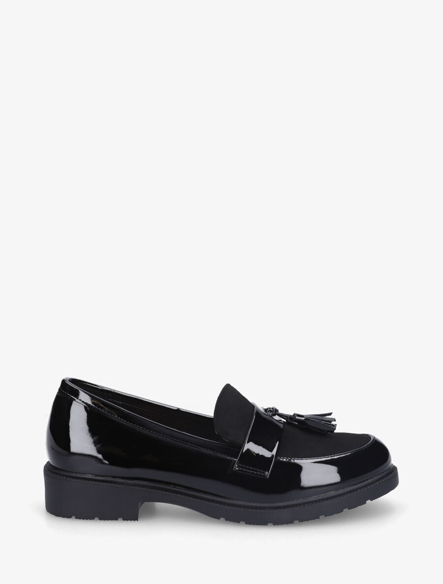 Mocassins bi-matière à pompon - Noir - 1