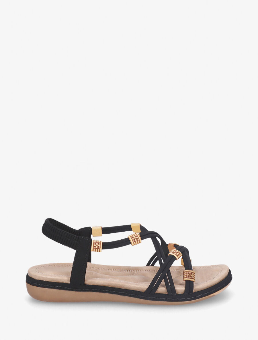Nu-pieds à fines brides croisées et perles - Noir - 1