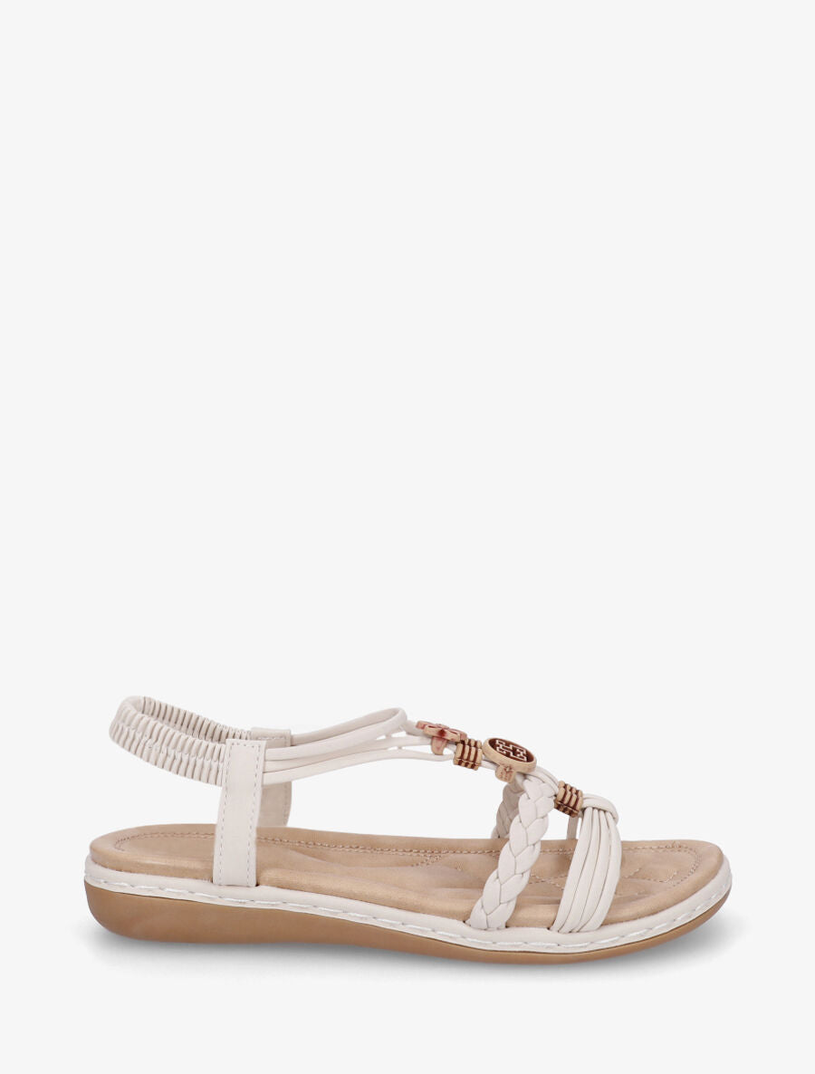 Nu-pieds unis à empiècement perles en bois - Beige - 5
