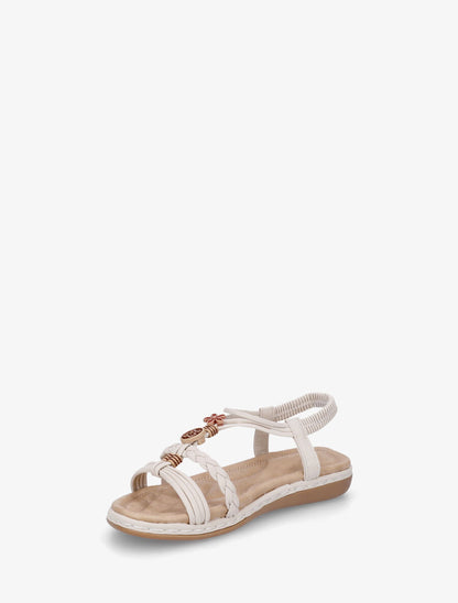 Nu-pieds unis à empiècement perles en bois - Beige - 3