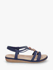 Nu-pieds unis à empiècement perles en bois - Marine - 1