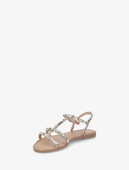 Nu-pieds plats cloutés imprimé python - Beige - 3