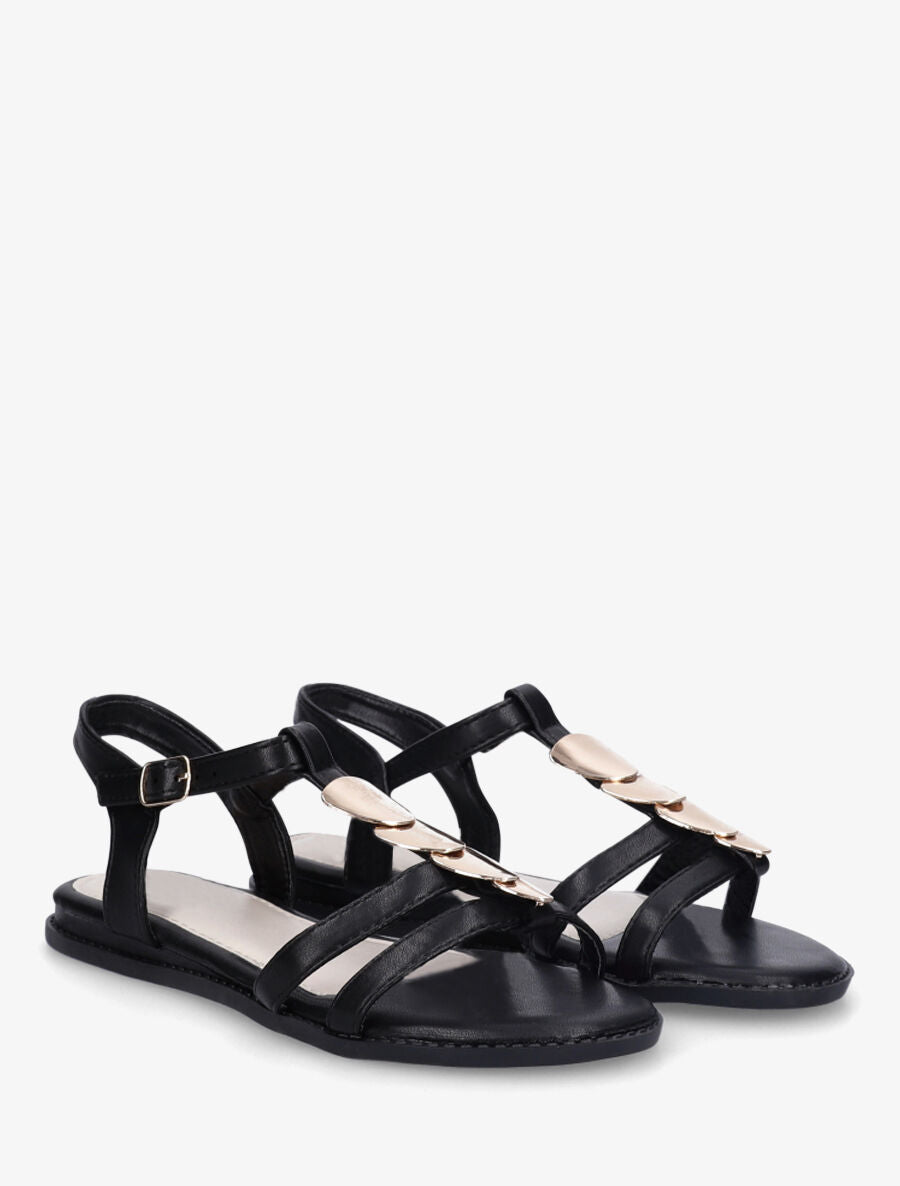 Nu-pieds en simili à bride bijoux - Noir - 4