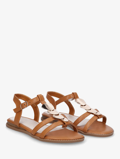 Nu-pieds en simili à bride bijoux - Camel - 4