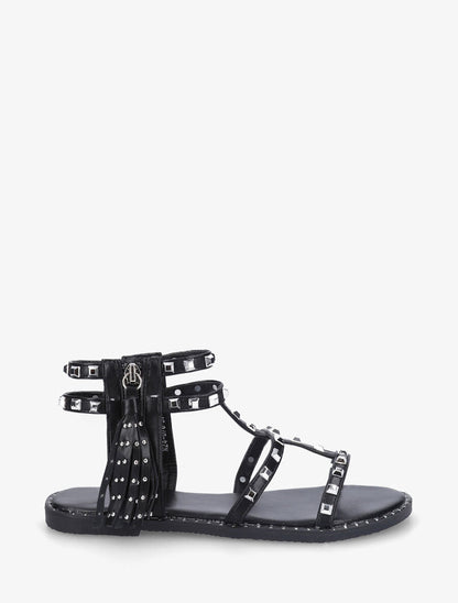 Nu-pieds montants à clous et franges - Noir - 5