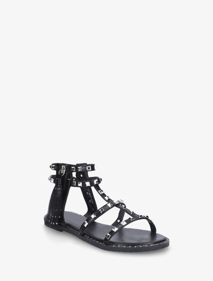 Nu-pieds montants à clous et franges - Noir - 2