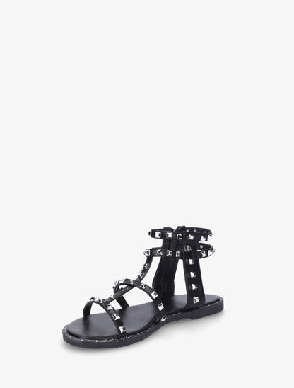 Nu-pieds montants à clous et franges - Noir - 3