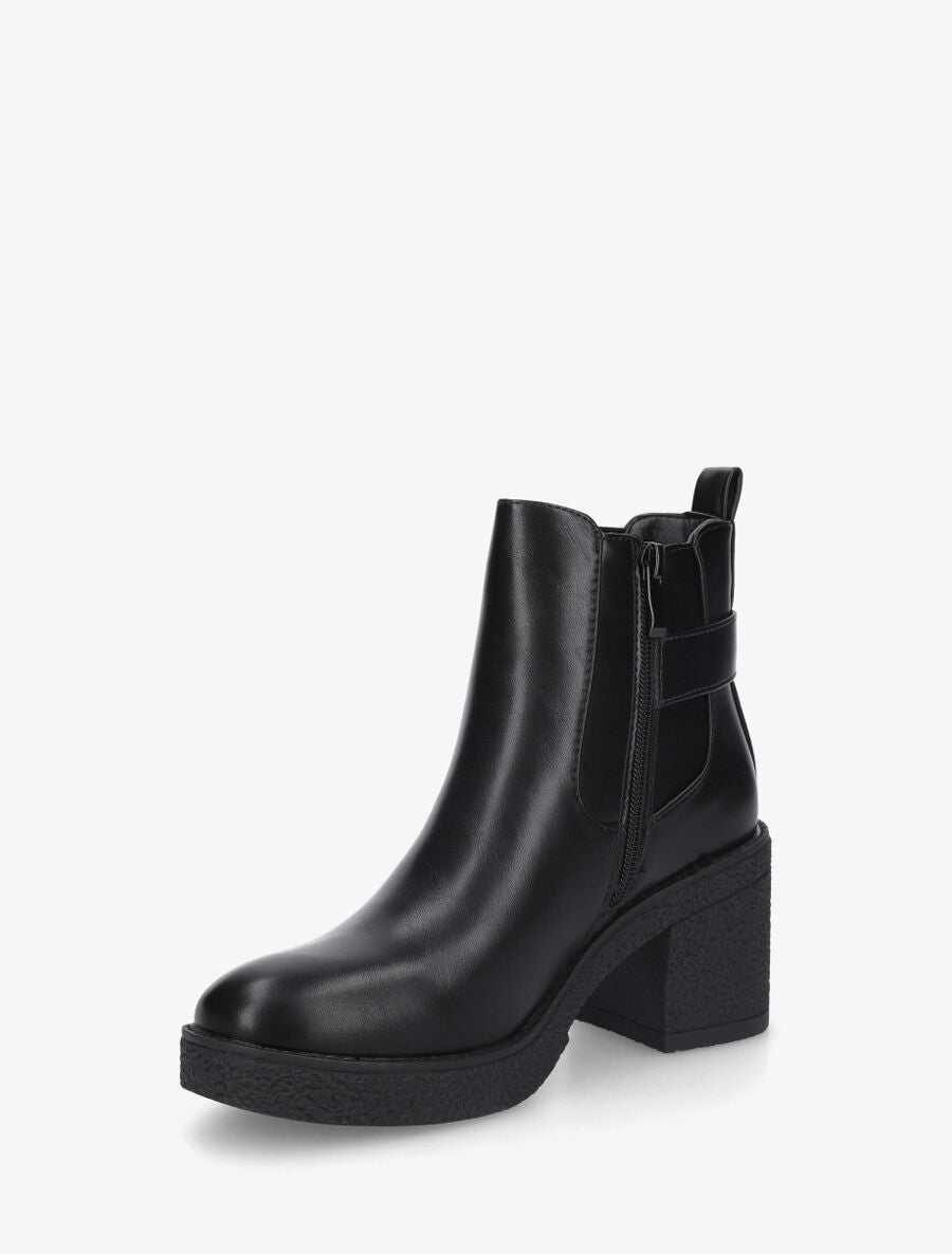 Bottines en simili à talon épais - Noir - 3