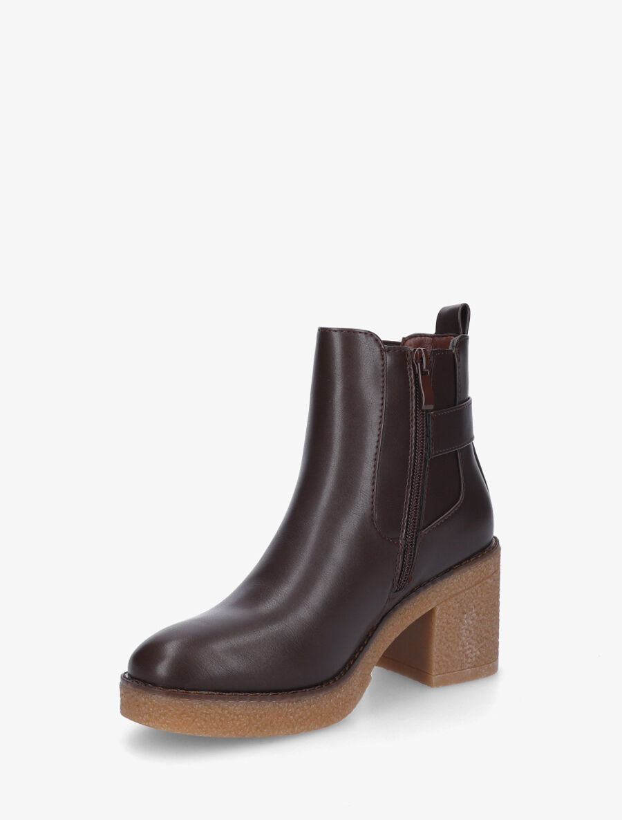 Bottines en simili à talon épais - Marron - 3