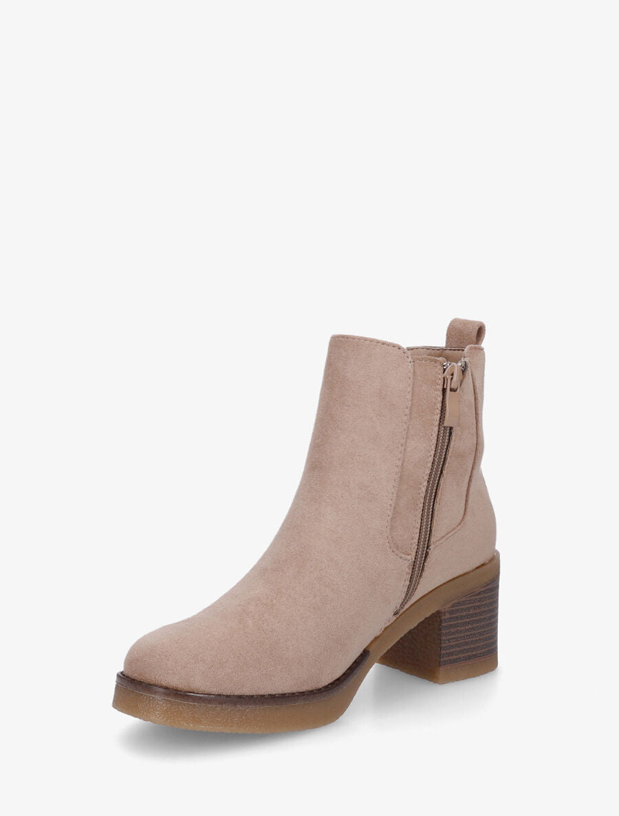 Bottines en suédine à talon - Beige foncé - 3
