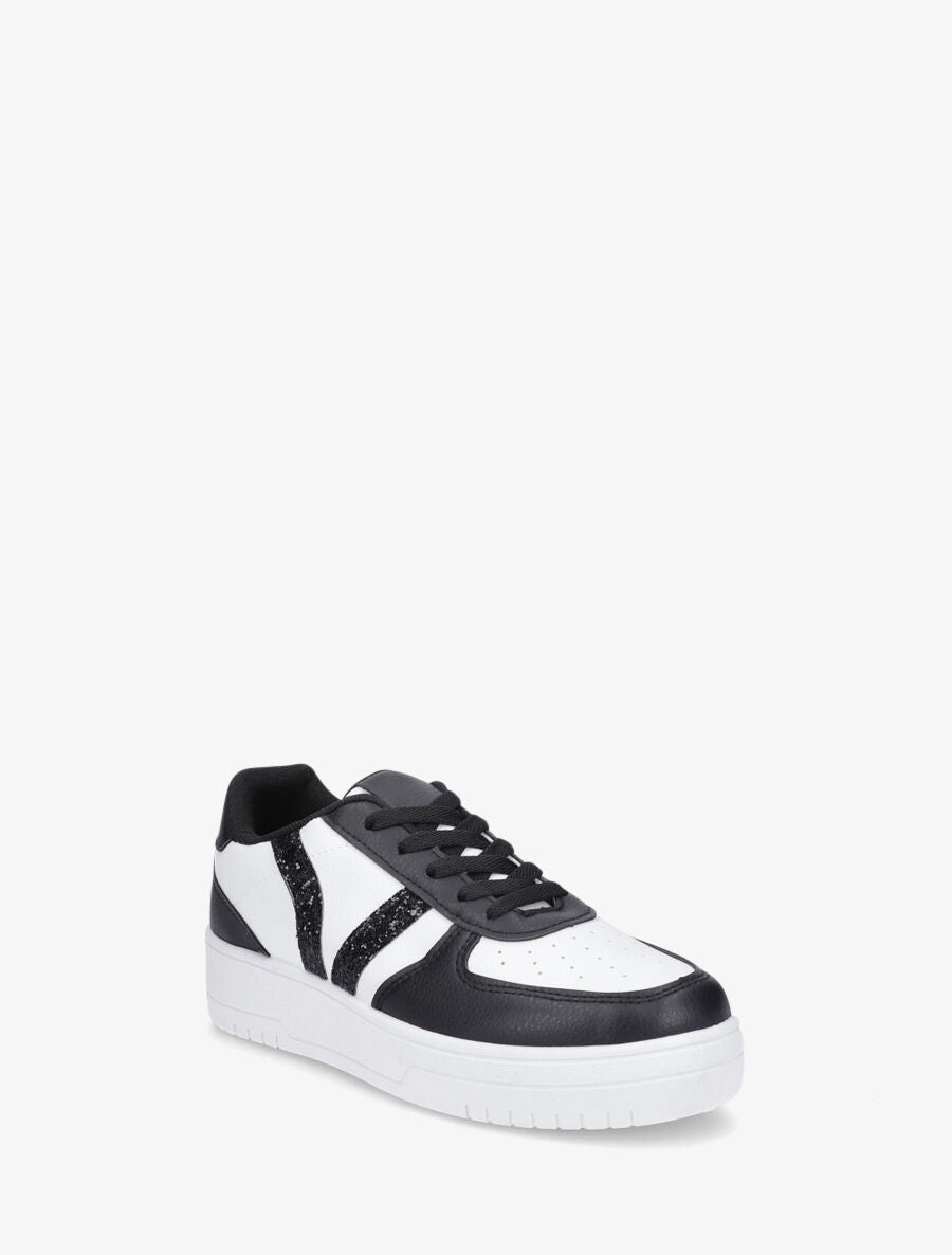 Sneakers à lacets et bandes à paillettes - Noir - 2