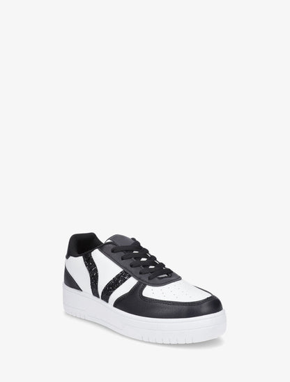 Sneakers à lacets et bandes à paillettes - Noir - 2