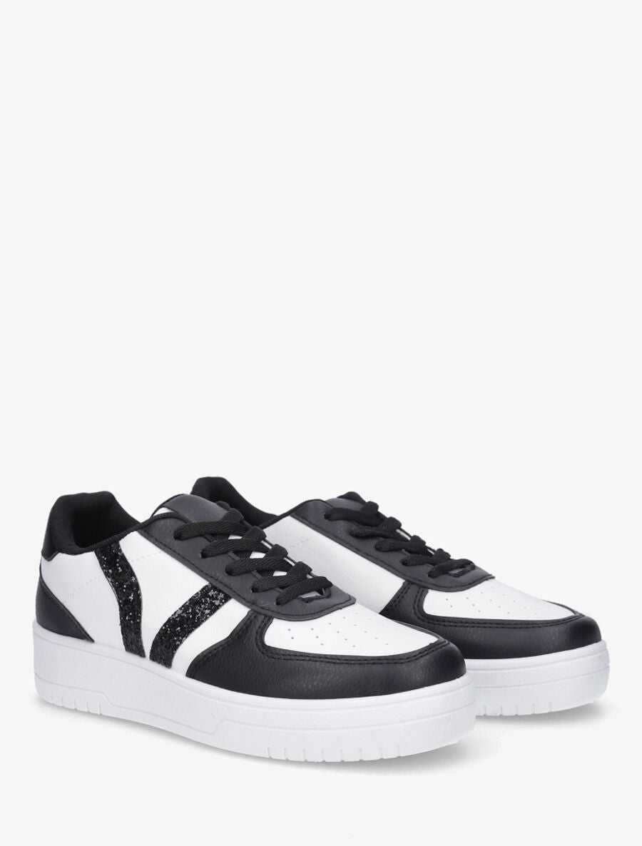 Sneakers à lacets et bandes à paillettes - Noir - 4